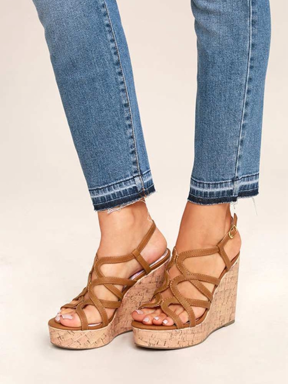 Madden Girl Brown Cork Wedge Sandals - Women